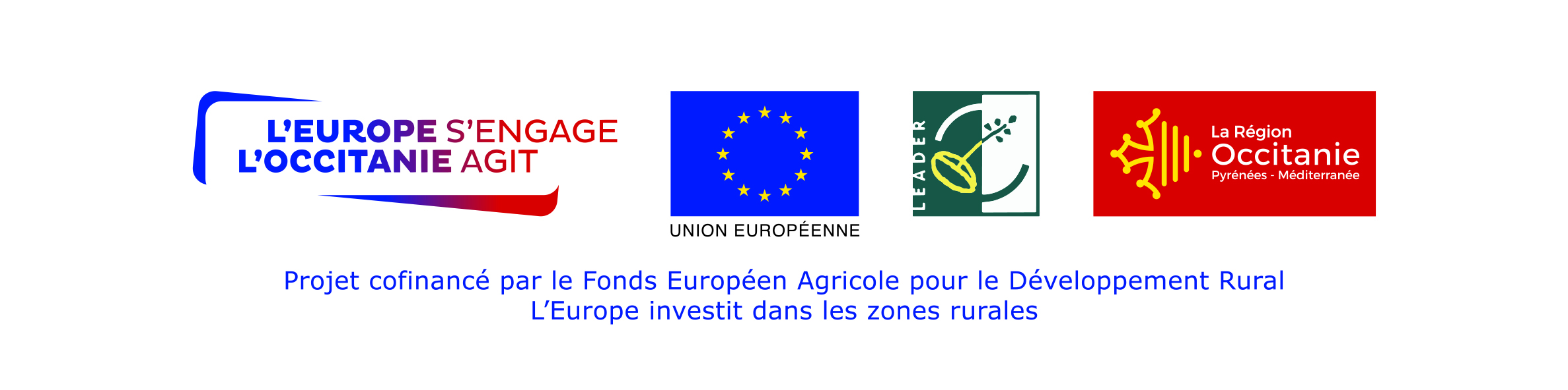 logo europe s'engage occitanie agit, logo union européenne, logo leader, logo région occitanie