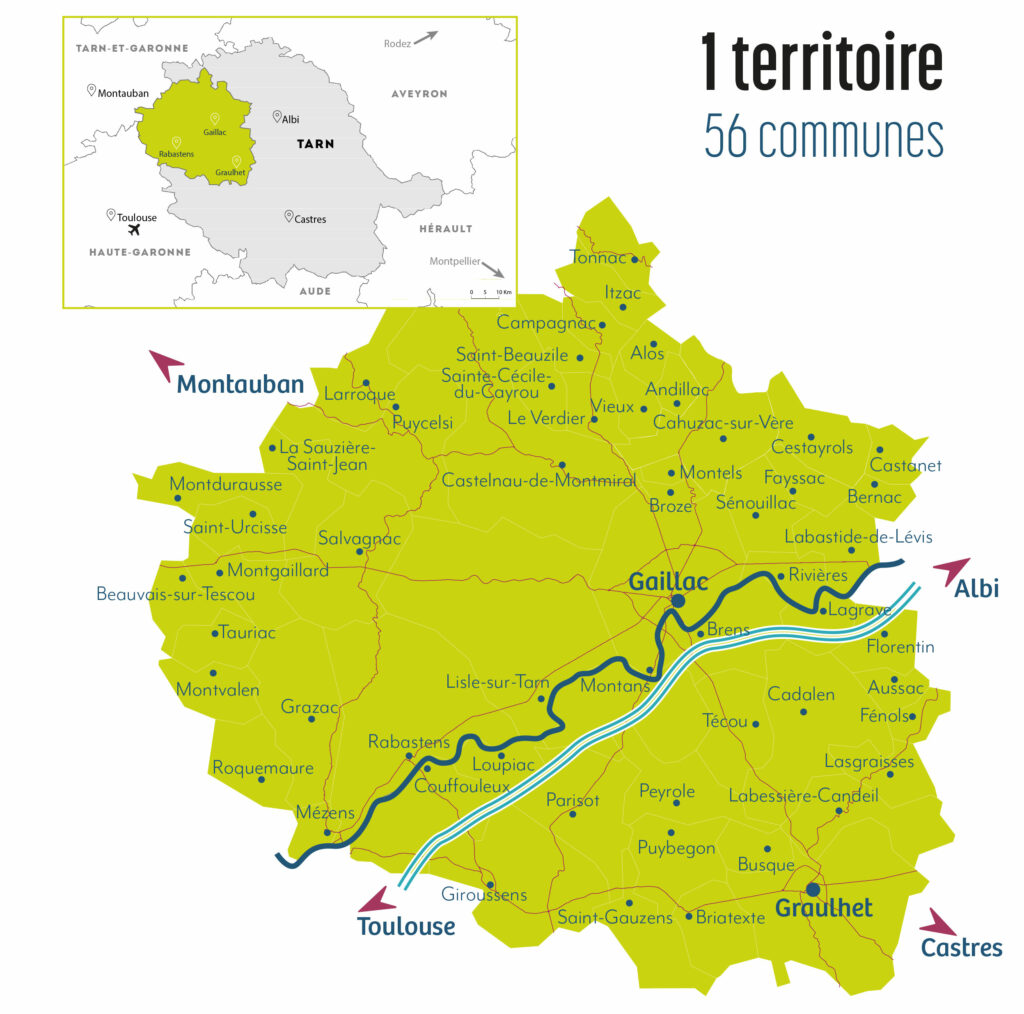 carte du territoire de l'agglomération Gaillac-Graulhet